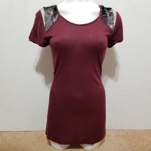 Flounce TBD top Small tunic sequin embellished shoulders bling bedazzled party